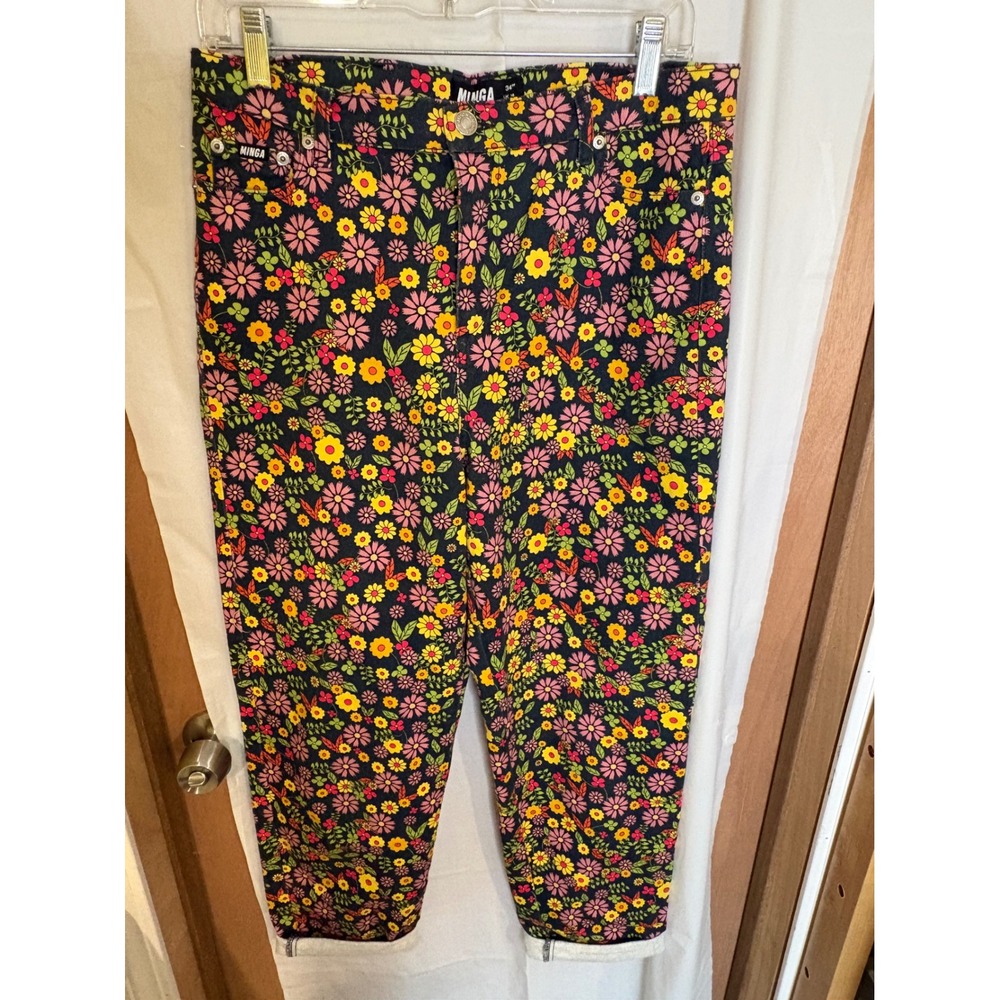 Minga London Floral Print Jeans Womens Size US 10 High Waisted Festival Y2KRetro